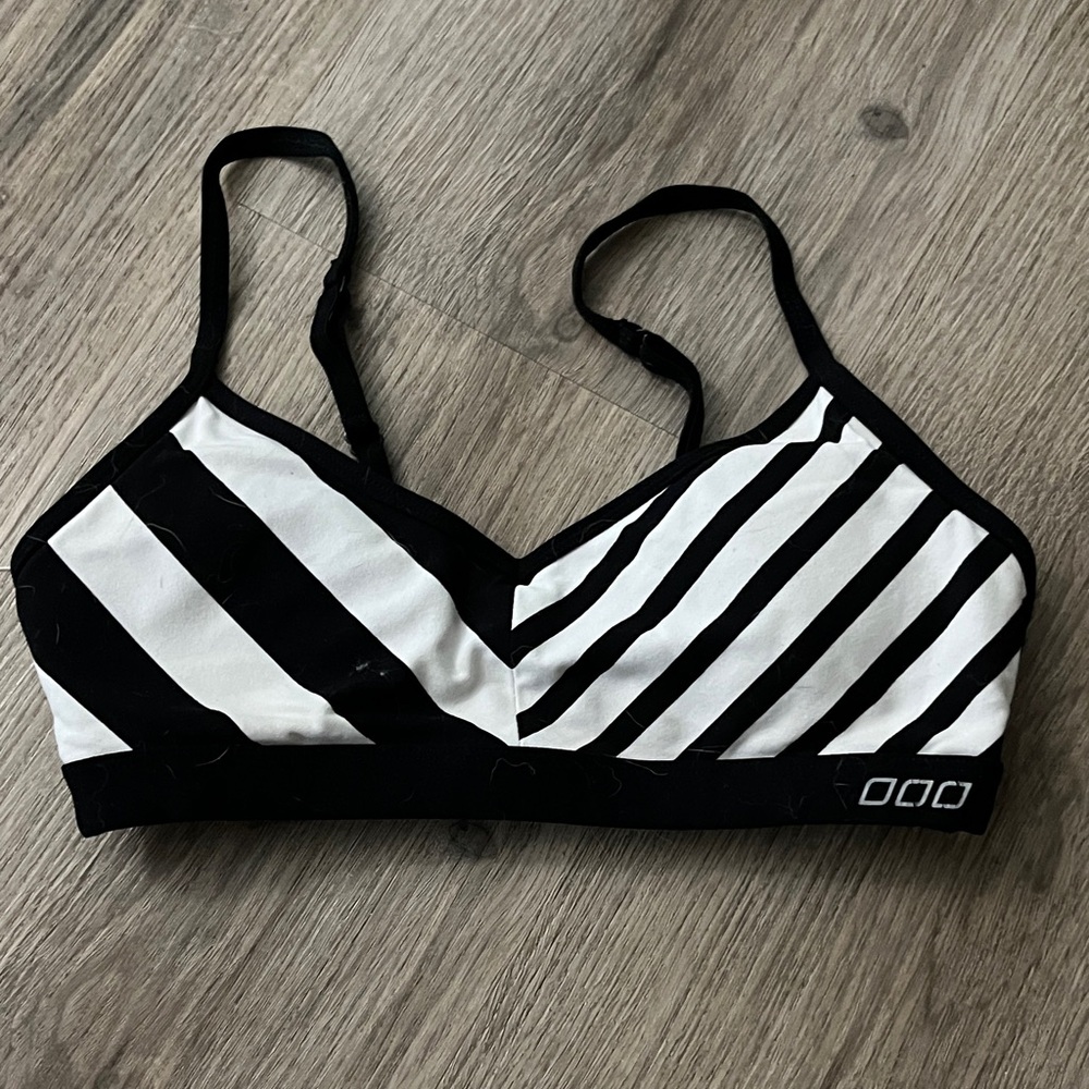 Lorna Jane Black and White Striped Sports Bra
